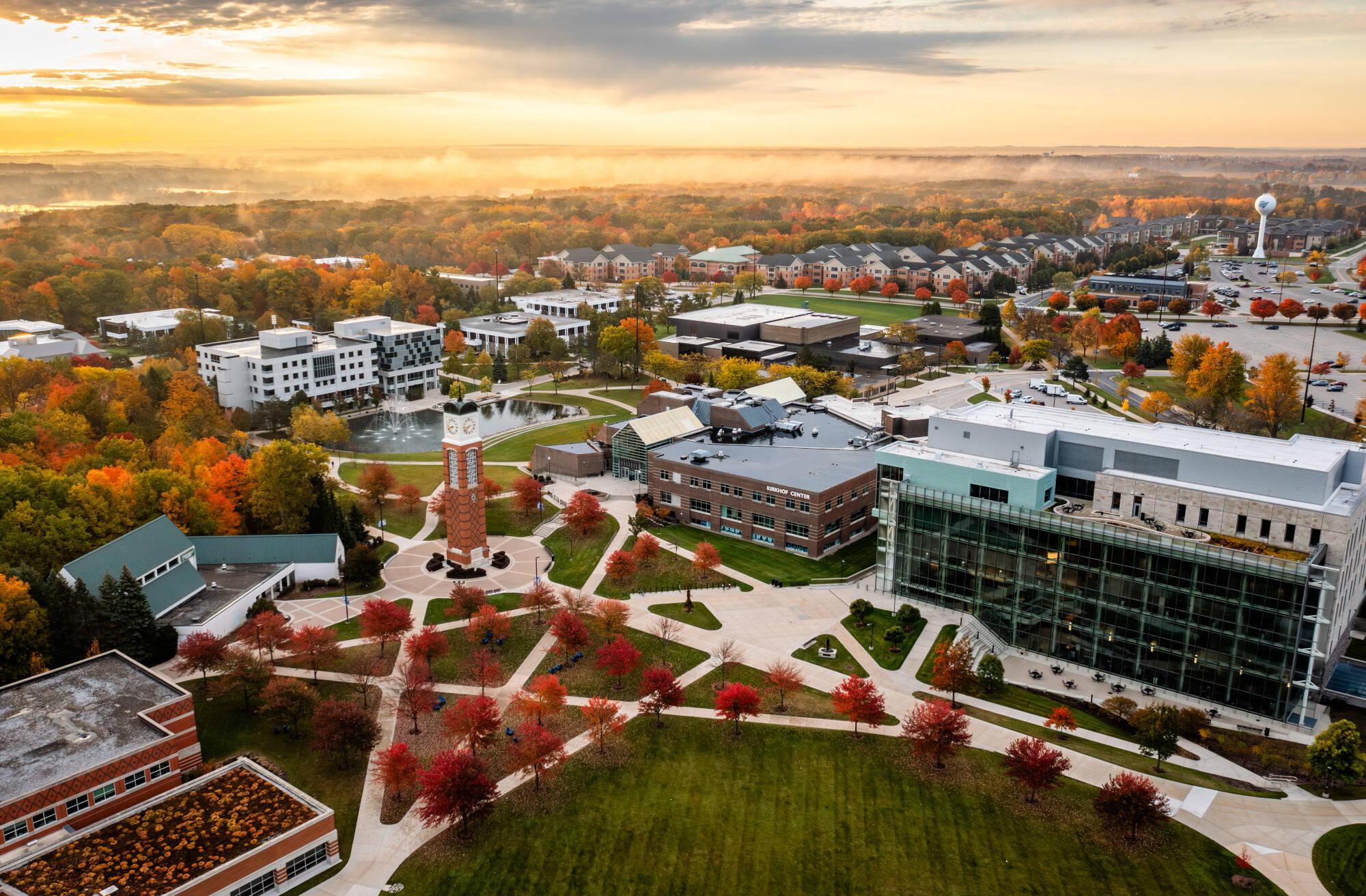 Grand Valley State University Valley Campus Aerial Shot Showing the Cook Carillon Tower, Zumberge Hall and Other Structures